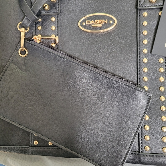 NWT DASEIN Black Studded Convertible Satchel/Shoulder Bag w/ Detachable Wristlet - Picture 2 of 5